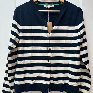 NWT Boden Emilia Navy and White Striped Cardigan - Sz Medium